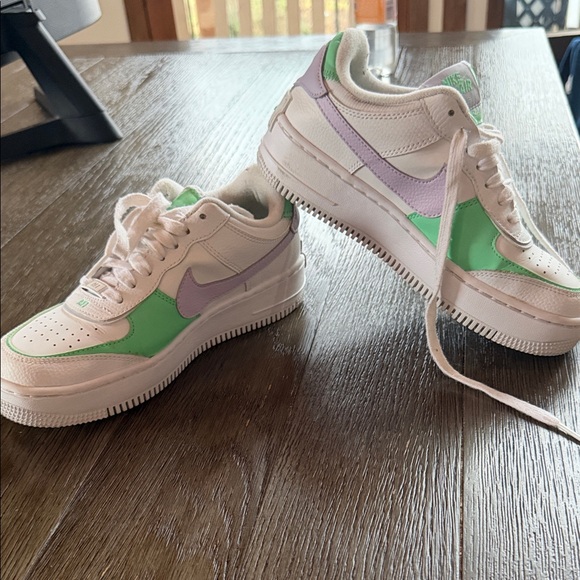 Nike Shoes - Nike Air Force Women’s Platform Sneakers in White, Green & Lavender